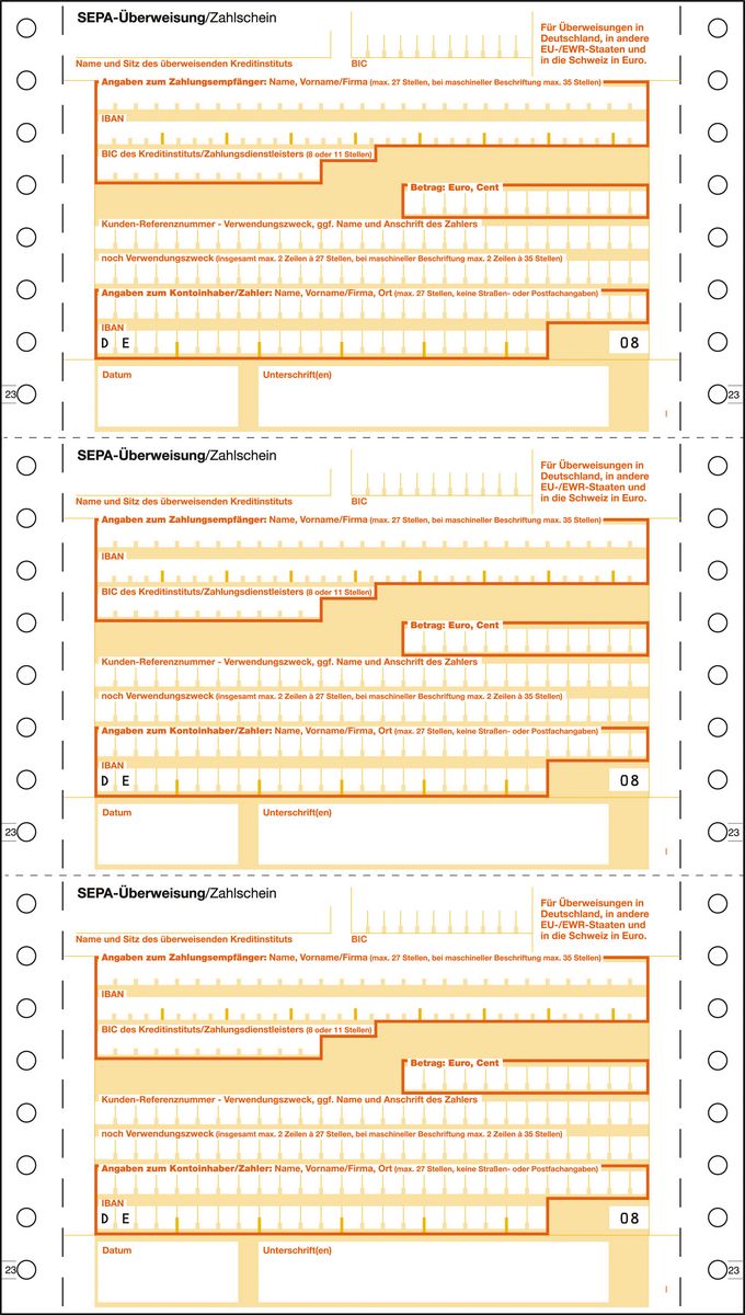 SEPA-Überweisung/Zahlschein Von Sigel