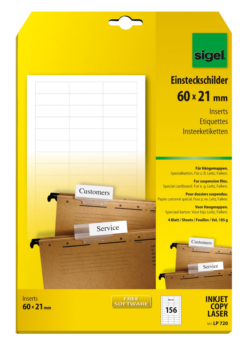PC-Einsteckschilder für Hängemappen von Sigel