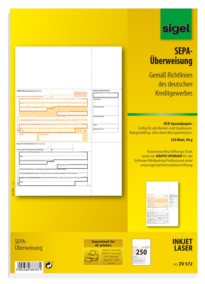 Sepa Uberweisung Am Pc Ausfullen Und Ausdrucken PC-SEPA-Überweisung von Sigel