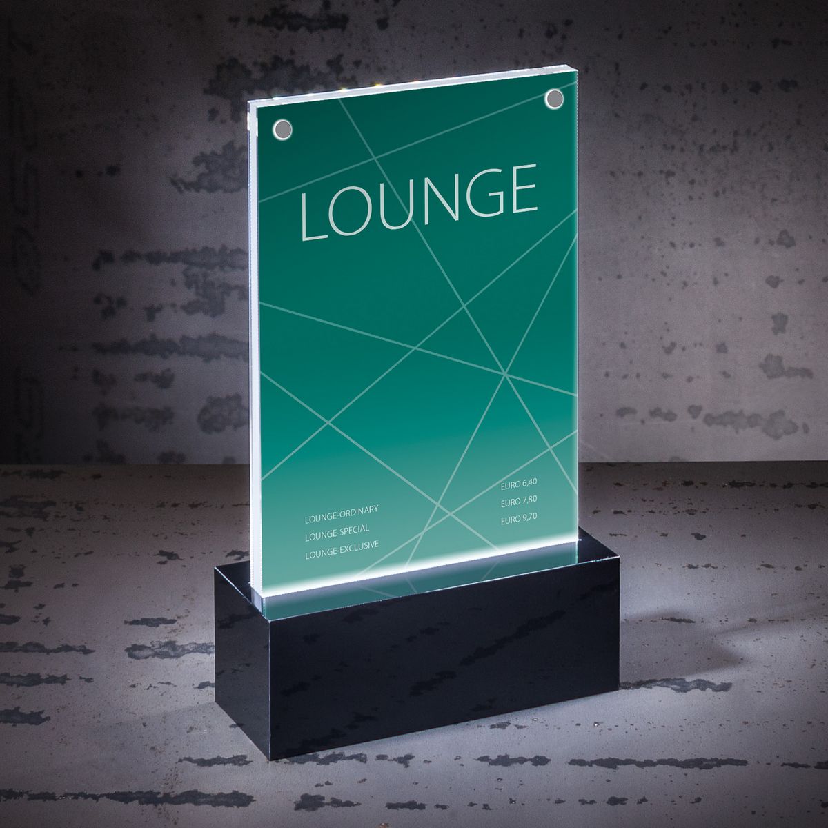 LED tabletop display frame, luminous by Sigel